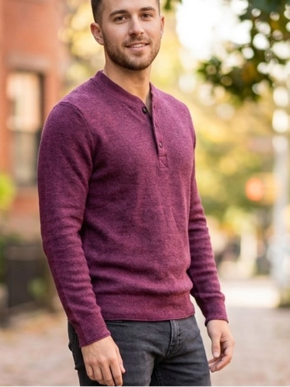 Bonobos Men's Slim Fit 100% Extra Fine‎ Merino Wool Henley Sweater Large